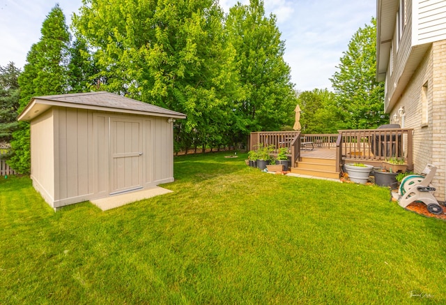 2048 Westbury Dr, Woodridge, IL 60517 - view of green lawn with a shed and a wooden deck