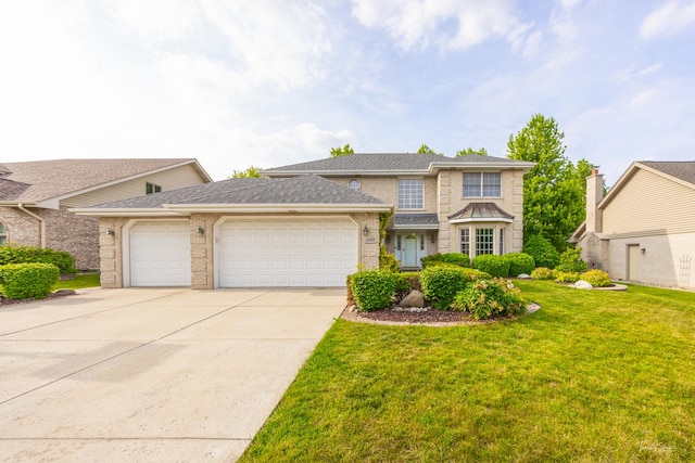 2048 Westbury Dr, Woodridge, IL 60517 - traditional-style home featuring an attached garage, driveway, a front yard, and brick siding