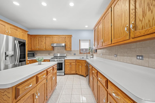 2048 Westbury Dr, Woodridge, IL 60517 - kitchen with appliances with stainless steel finishes, under cabinet range hood, tasteful backsplash, light countertops, and recessed lighting