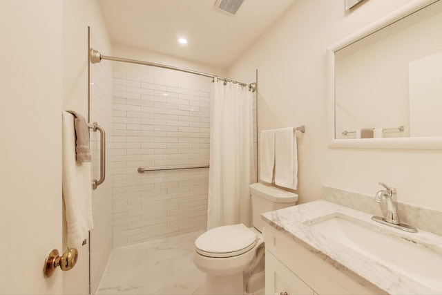 805 Leicester Rd Unit B105, Elk Grove Village, IL 60007 - bathroom featuring vanity, toilet, a tile shower, marble look tile flooring, and recessed lighting