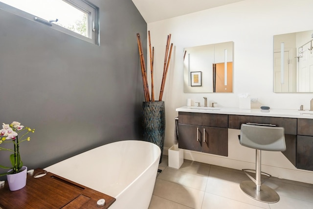 14613 Morningside Rd, Orland Park, IL 60462 - full bath with a freestanding bath, tile patterned floors, double vanity, and baseboards