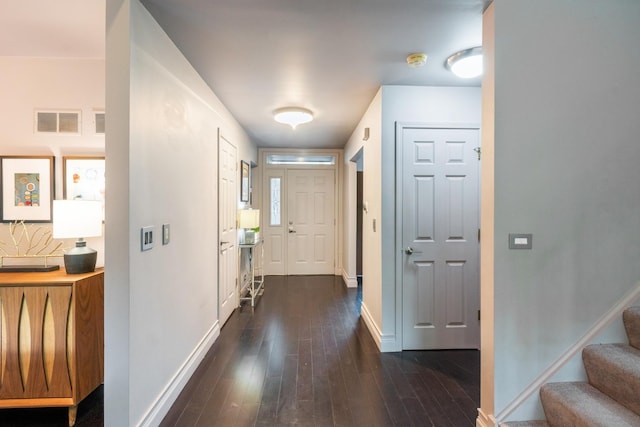14613 Morningside Rd, Orland Park, IL 60462 - corridor featuring dark wood-type flooring, baseboards, and stairs