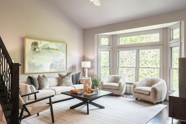 14613 Morningside Rd, Orland Park, IL 60462 - living room with vaulted ceiling, wood finished floors, and stairway