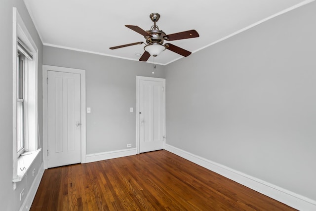 7444 Adams St Unit 3E, Forest Park, IL 60130 - unfurnished bedroom featuring wood finished floors, a ceiling fan, ornamental molding, and a closet