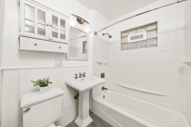 7809 S Peoria, Chicago, IL 60620 - full bath with toilet, bathtub / shower combination, a wainscoted wall, and a sink