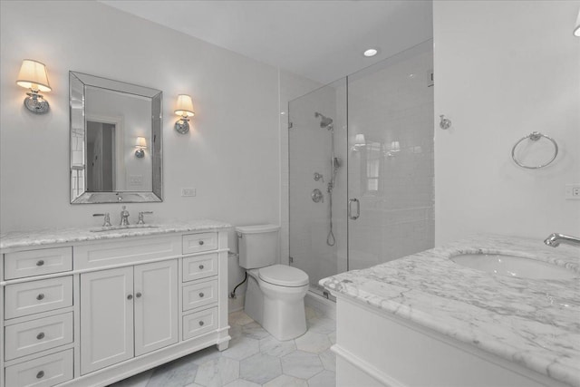 1410 Wincanton Dr, Deerfield, IL 60015 - bathroom featuring vanity, a shower stall, toilet, and tile patterned flooring