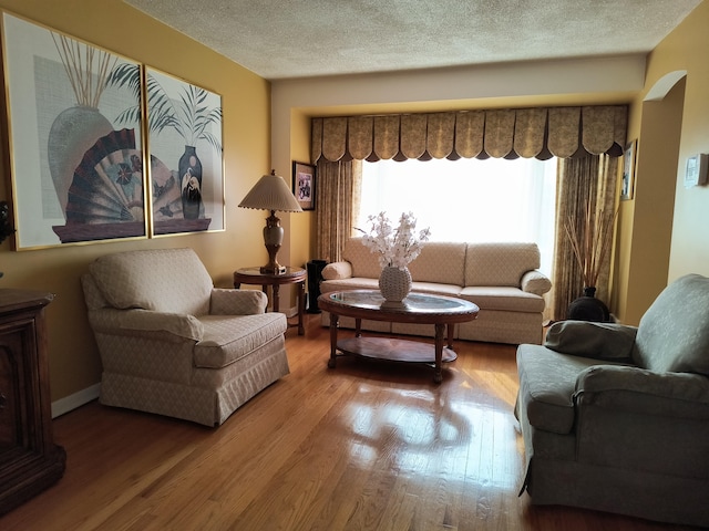 10153 S Saint Lawrence Ave, Chicago, IL 60628 - living room with wood finished floors, arched walkways, and a textured ceiling