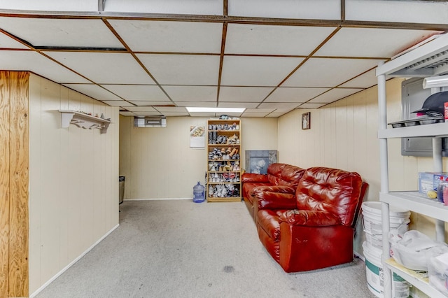 2816 E 127th St, Chicago, IL 60633 - sitting room featuring carpet floors, baseboards, a paneled ceiling, and wooden walls