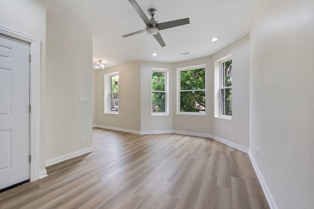 5622 S Laflin St, Chicago, IL 60636 - empty room with light wood-style floors, a ceiling fan, baseboards, and recessed lighting