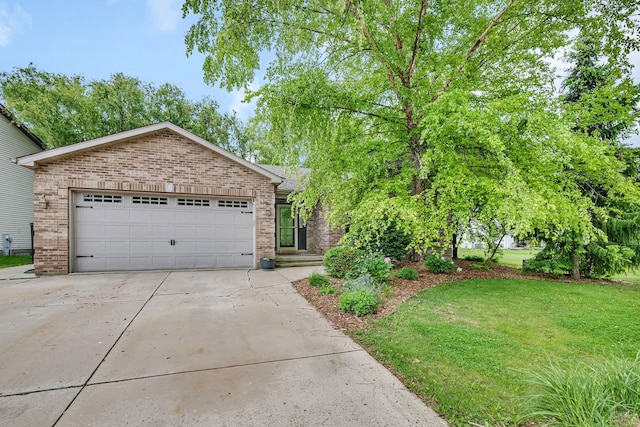 480 Logue Cir, Seneca, IL 61360 - view of front of house with brick siding, concrete driveway, a front lawn, and an attached garage