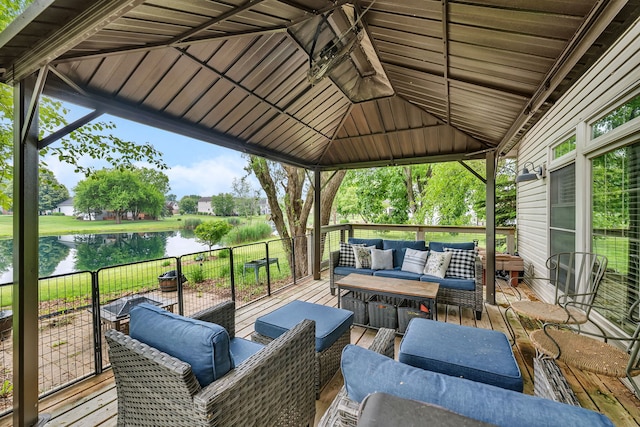 480 Logue Cir, Seneca, IL 61360 - wooden terrace featuring an outdoor hangout area, a water view, and a gazebo