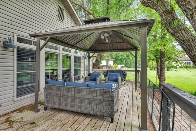 480 Logue Cir, Seneca, IL 61360 - wooden deck with an outdoor living space, a gazebo, and a lawn