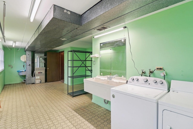 409 Wingate Dr, Schaumburg, IL 60193 - laundry room with heating unit, independent washer and dryer, and a sink