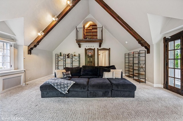 350 Elder Ln, Winnetka, IL 60093 - carpeted living room featuring lofted ceiling and baseboards