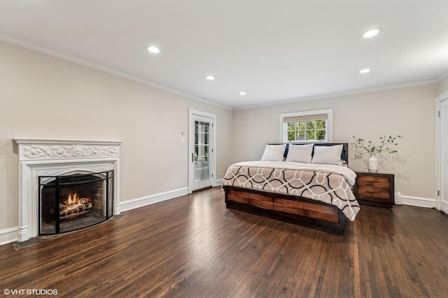 350 Elder Ln, Winnetka, IL 60093 - bedroom featuring crown molding, wood finished floors, baseboards, access to exterior, and recessed lighting