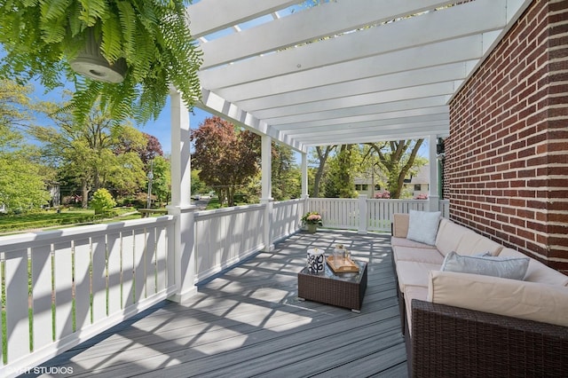 350 Elder Ln, Winnetka, IL 60093 - wooden deck featuring an outdoor living space and a pergola