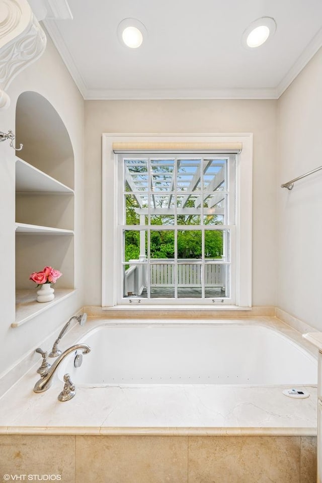 350 Elder Ln, Winnetka, IL 60093 - full bathroom featuring a tub with jets and ornamental molding