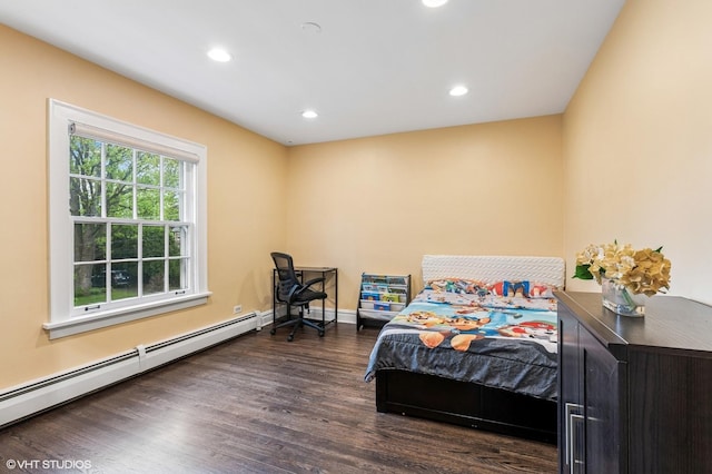 350 Elder Ln, Winnetka, IL 60093 - bedroom with baseboard heating, dark wood-style floors, recessed lighting, and baseboards