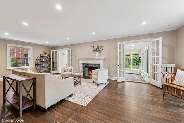 350 Elder Ln, Winnetka, IL 60093 - living room with crown molding, wood finished floors, baseboards, a premium fireplace, and recessed lighting