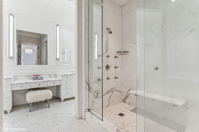 542 W Dickens St, Chicago, IL 60614 - bathroom featuring a marble finish shower and vanity