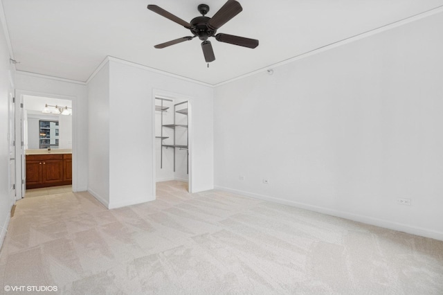 420 E Waterside Dr Unit 1103, Chicago, IL 60601 - spare room with light colored carpet, ceiling fan, baseboards, and crown molding