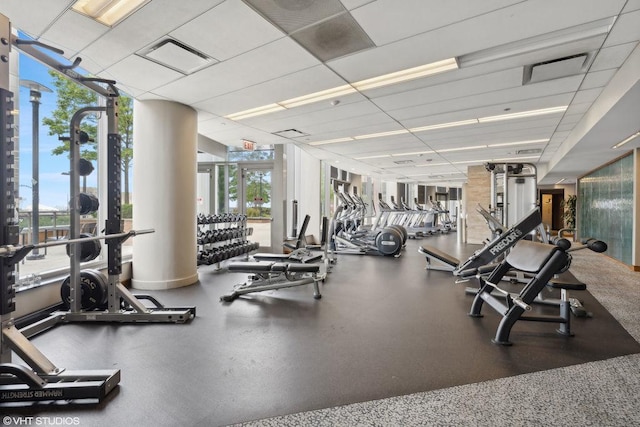 420 E Waterside Dr Unit 1103, Chicago, IL 60601 - exercise room featuring plenty of natural light and a paneled ceiling