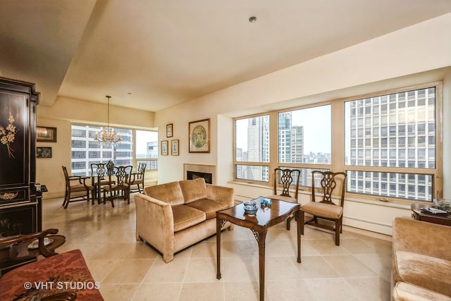 800 N Michigan Ave Unit 3203, Chicago, IL 60611 - living room featuring plenty of natural light, a chandelier, and light tile patterned floors