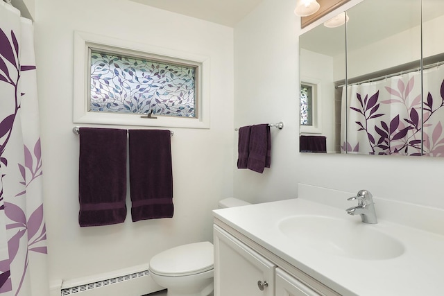 2946 Knollwood Ln, Glenview, IL 60025 - full bath featuring a baseboard radiator, vanity, toilet, and a shower with curtain