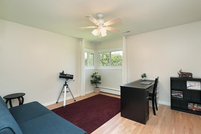 2946 Knollwood Ln, Glenview, IL 60025 - home office with a baseboard radiator, wood finished floors, ceiling fan, and baseboards