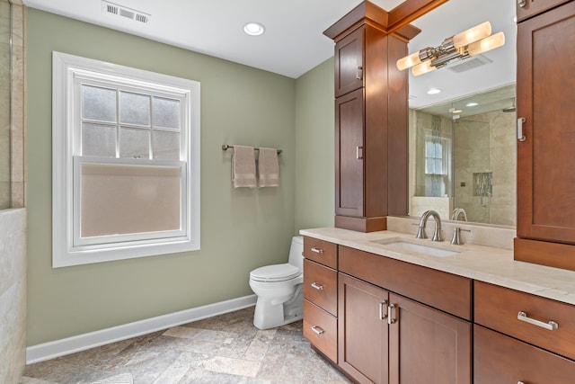 7317 W Greenleaf St, Chicago, IL 60631 - bathroom with baseboards, healthy amount of natural light, a shower stall, and vanity