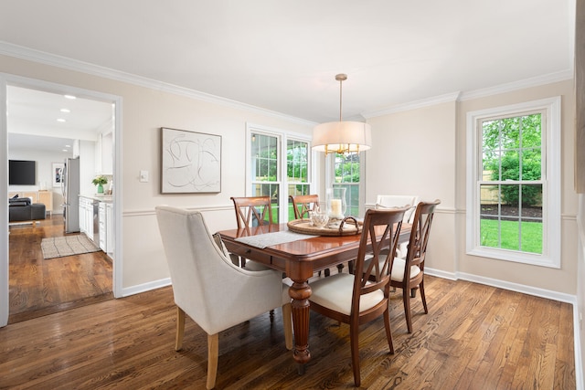2S151 Stratford Rd, Glen Ellyn, IL 60137 - dining area featuring wood finished floors, ornamental molding, and baseboards