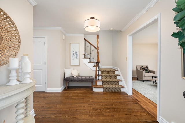2S151 Stratford Rd, Glen Ellyn, IL 60137 - entrance foyer with wood finished floors, stairway, crown molding, and baseboards