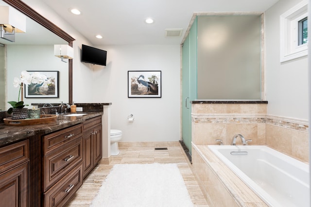 2S151 Stratford Rd, Glen Ellyn, IL 60137 - full bathroom featuring double vanity, a bath, toilet, recessed lighting, and a shower stall