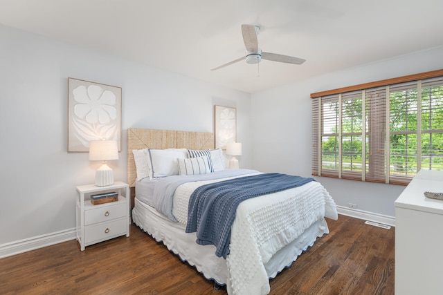 2S151 Stratford Rd, Glen Ellyn, IL 60137 - bedroom with baseboards, dark wood-style floors, and a ceiling fan