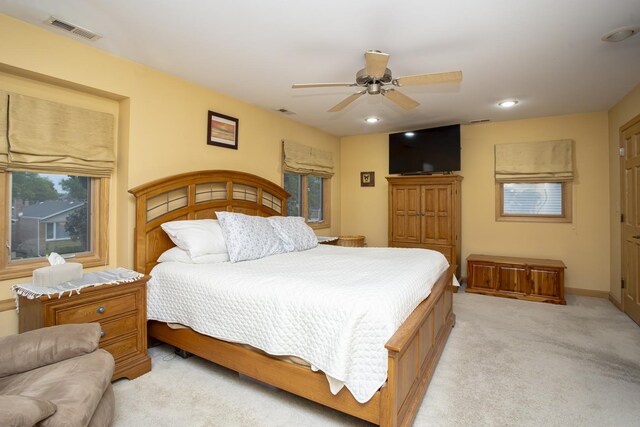 5148 S Newland Ave, Chicago, IL 60638 - bedroom featuring light colored carpet, recessed lighting, ceiling fan, and baseboards