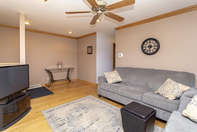 5148 S Newland Ave, Chicago, IL 60638 - living area featuring wood finished floors, crown molding, a ceiling fan, baseboards, and recessed lighting