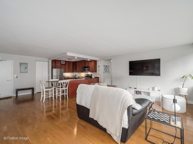 2300 N Commonwealth Ave Unit 2L, Chicago, IL 60614 - living area featuring wood finished floors, electric panel, and baseboards