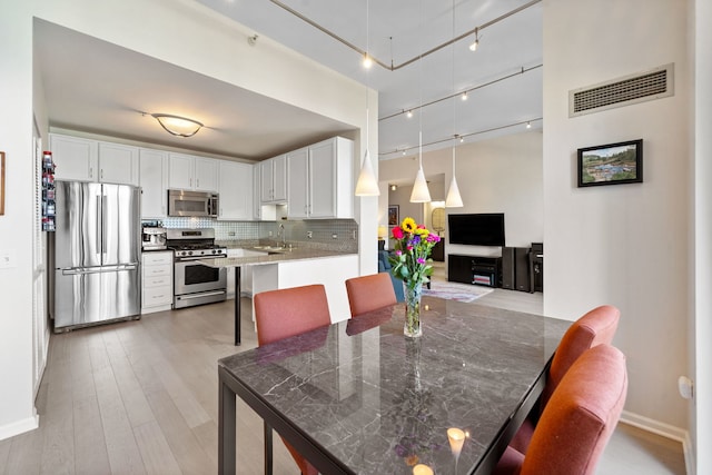 600 N Dearborn St Unit 2005, Chicago, IL 60654 - dining area with light wood finished floors, baseboards, and track lighting
