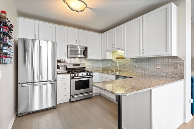 600 N Dearborn St Unit 2005, Chicago, IL 60654 - kitchen with appliances with stainless steel finishes, a sink, light wood-style floors, light stone counters, and decorative backsplash