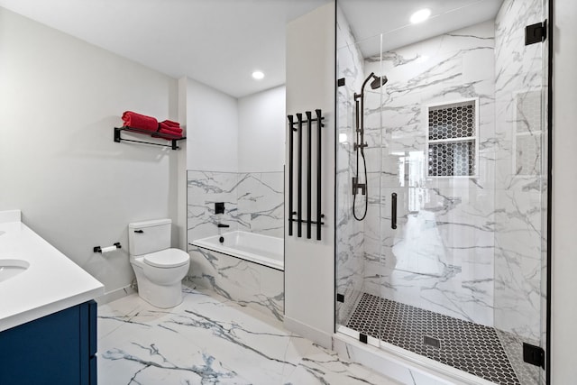 600 N Dearborn St Unit 2005, Chicago, IL 60654 - bathroom with marble tiled flooring, vanity, a bath, recessed lighting, and a marble finish shower