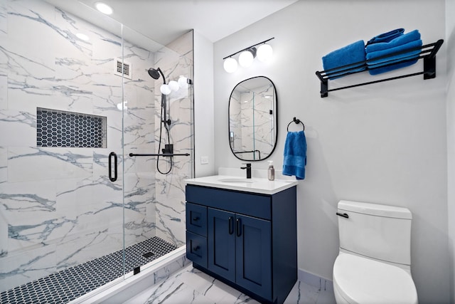 600 N Dearborn St Unit 2005, Chicago, IL 60654 - bathroom with marble look tile flooring, a marble finish shower, vanity, and toilet