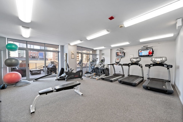 600 N Dearborn St Unit 2005, Chicago, IL 60654 - gym featuring carpet flooring and a wall of windows