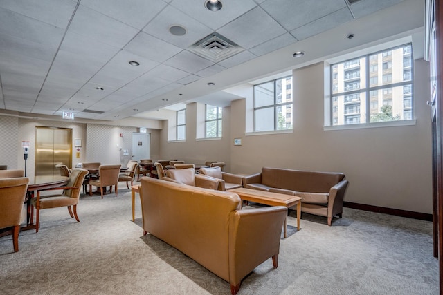 233 E 13th St Unit 2001, Chicago, IL 60605 - living area with light carpet, elevator, and a paneled ceiling