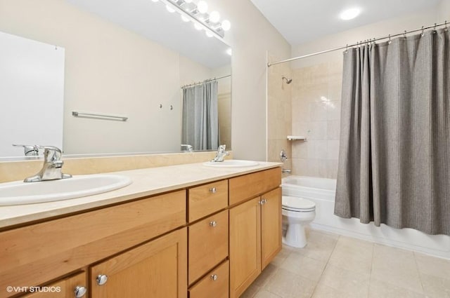4011 N Francisco Ave Unit 301, Chicago, IL 60618 - bathroom with toilet, tile patterned floors, double vanity, and shower / bath combination with curtain