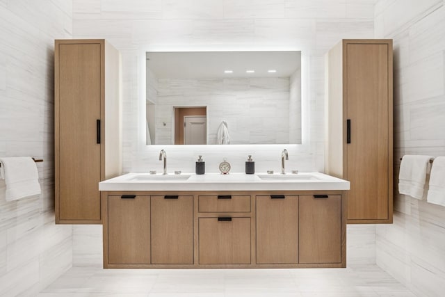 209 E Lake Shore Dr Unit 3W, Chicago, IL 60611 - full bathroom with tile walls and double vanity