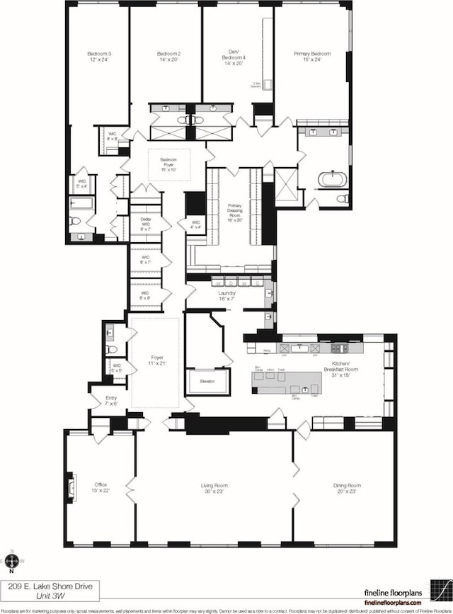 209 E Lake Shore Dr Unit 3W, Chicago, IL 60611 - room layout