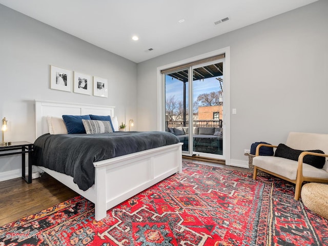 2422 W Lyndale St Unit 2, Chicago, IL 60647 - bedroom featuring access to exterior, baseboards, wood finished floors, and recessed lighting