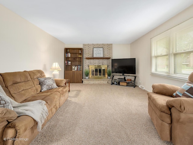 7514 Nantucket Dr, Darien, IL 60561 - living area with carpet floors and a brick fireplace