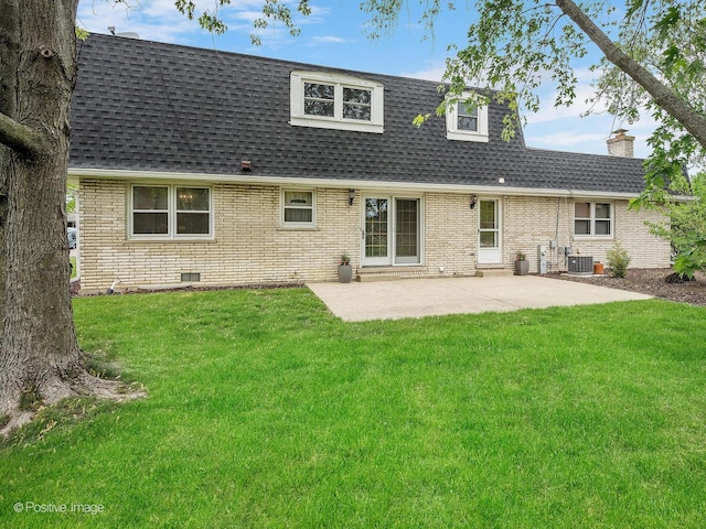 7514 Nantucket Dr, Darien, IL 60561 - rear view of house with a shingled roof, central AC unit, brick siding, and a lawn