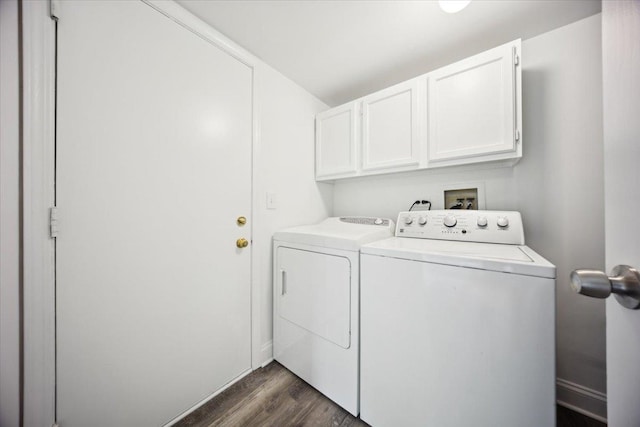 1148 Coldspring Rd Unit 0, Elgin, IL 60120 - laundry area featuring washer and clothes dryer, cabinet space, dark wood-style flooring, and baseboards